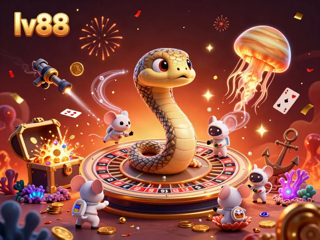 Experience the vibrant gaming atmosphere of lv88 with astronaut mice betting on a cosmic roulette wheel.