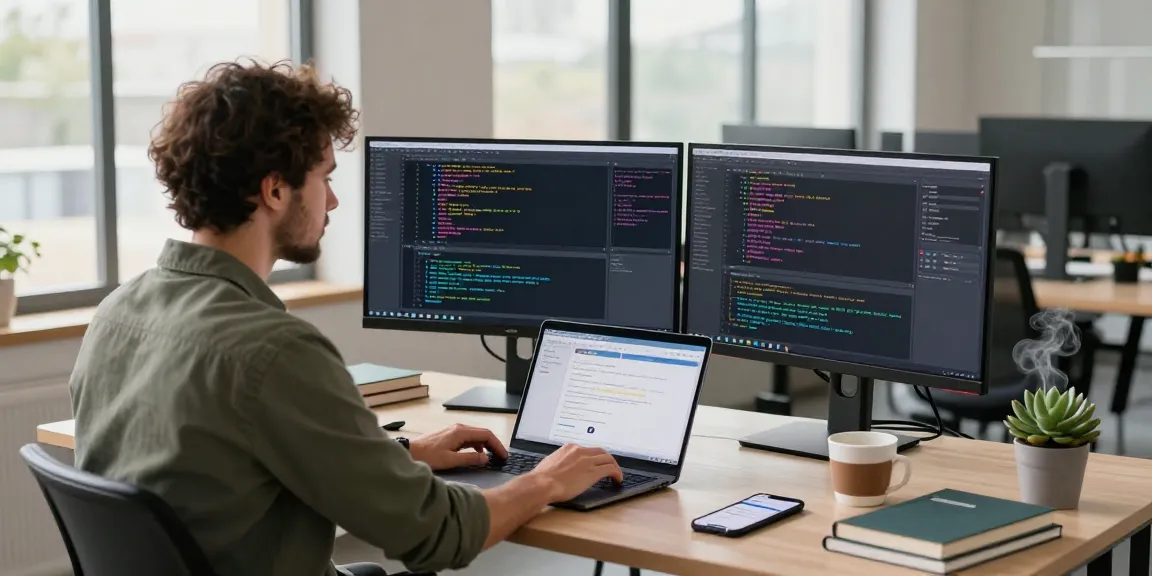 WPS Download in a modern programming workspace with dual monitors displaying code, enhancing productivity and collaboration.